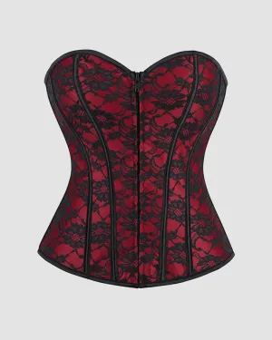 1950s 12 Boned Cotton Laceless Dark Red Corset