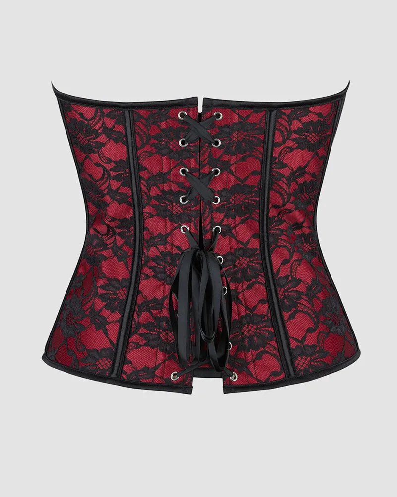 1950s 12 Boned Cotton Laceless Dark Red Corset