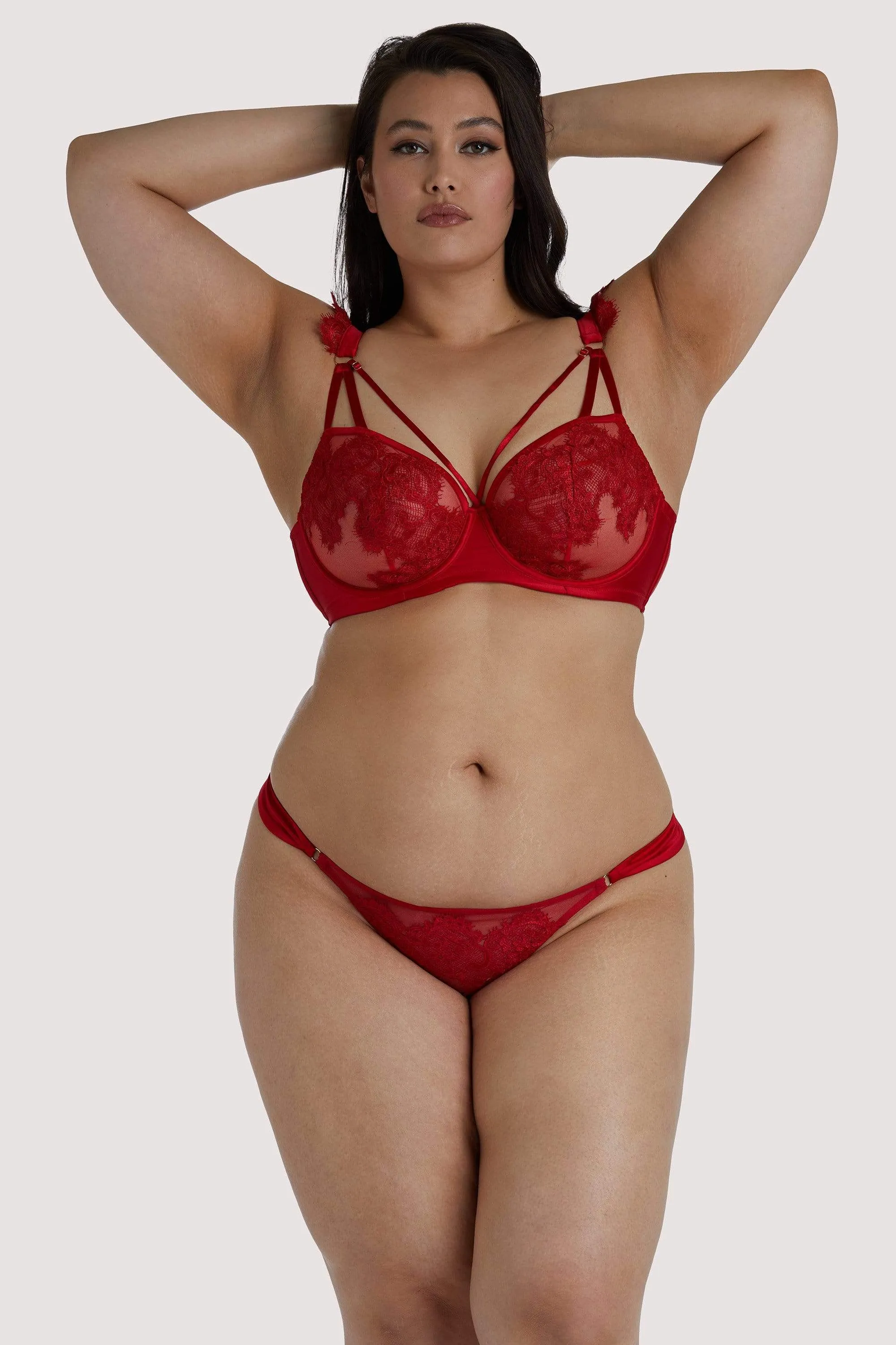 Anneliese Red Satin Net and Lace Thong