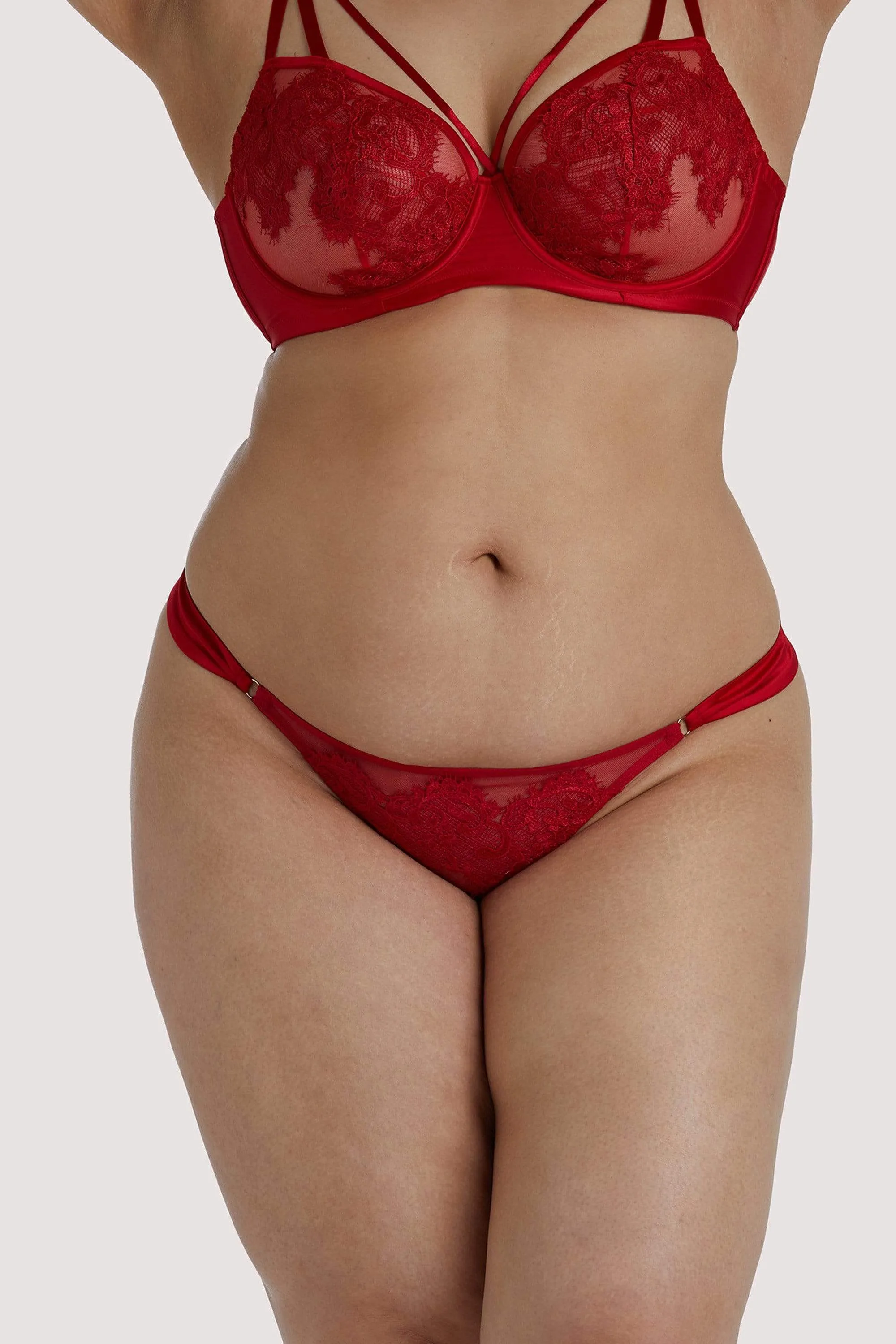 Anneliese Red Satin Net and Lace Thong
