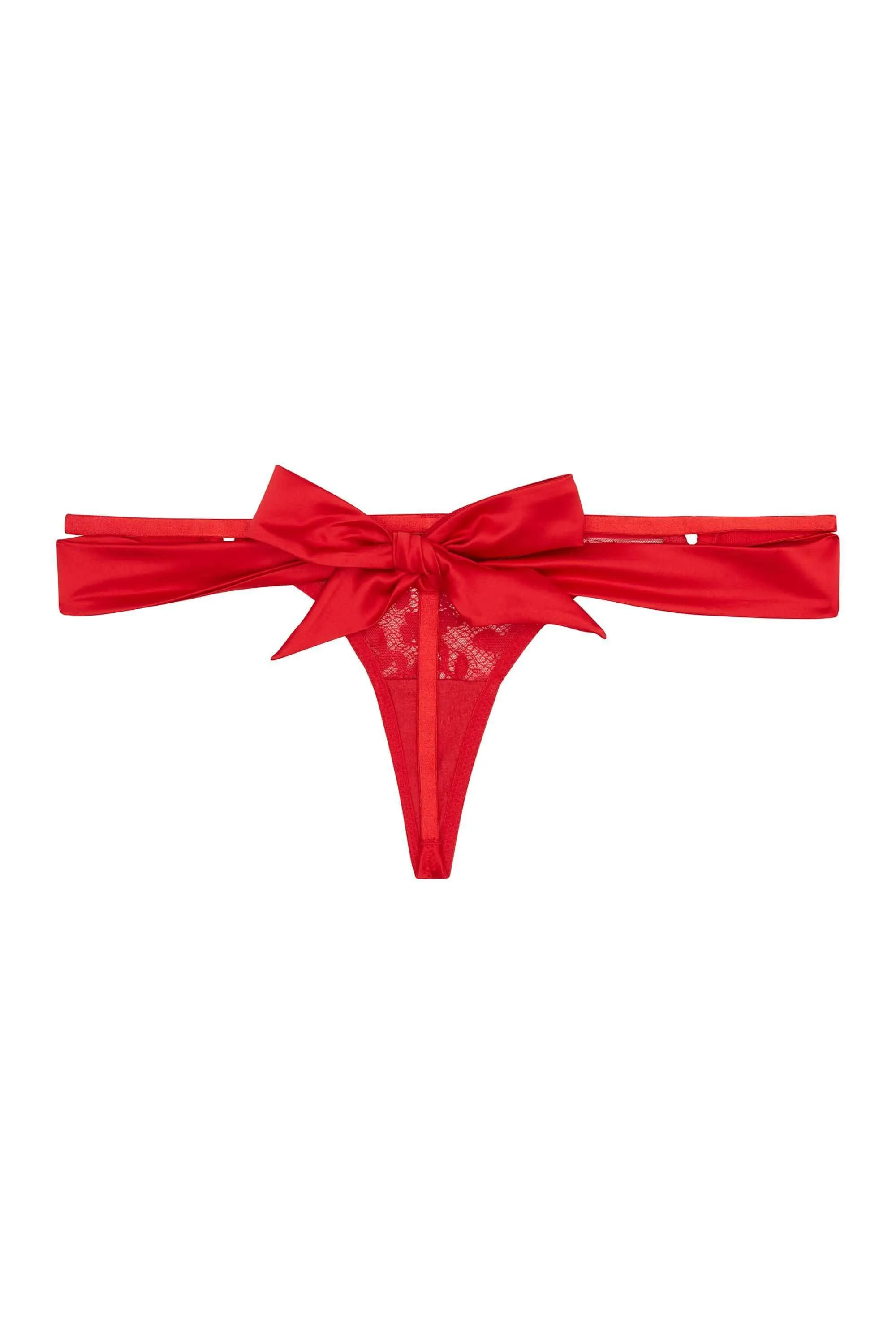 Anneliese Red Satin Net and Lace Thong