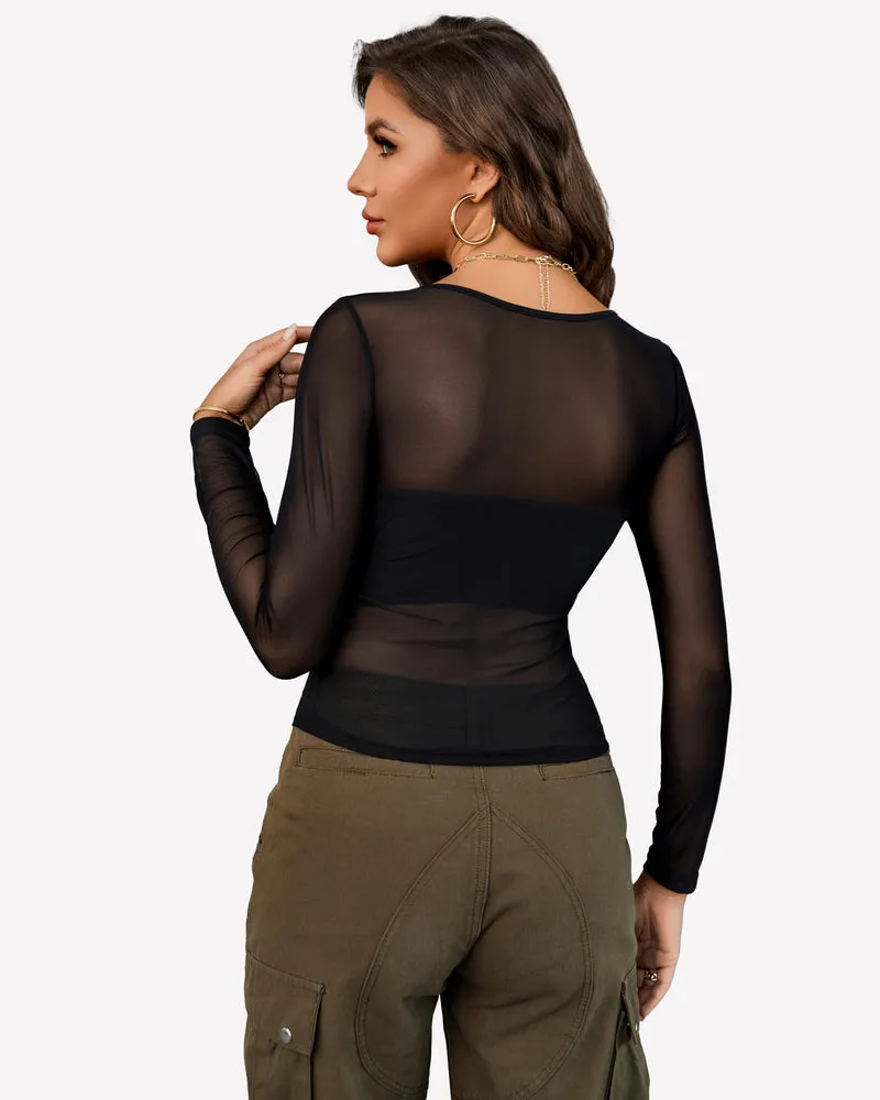 Asymmetrical Neck Sheer Crop Top