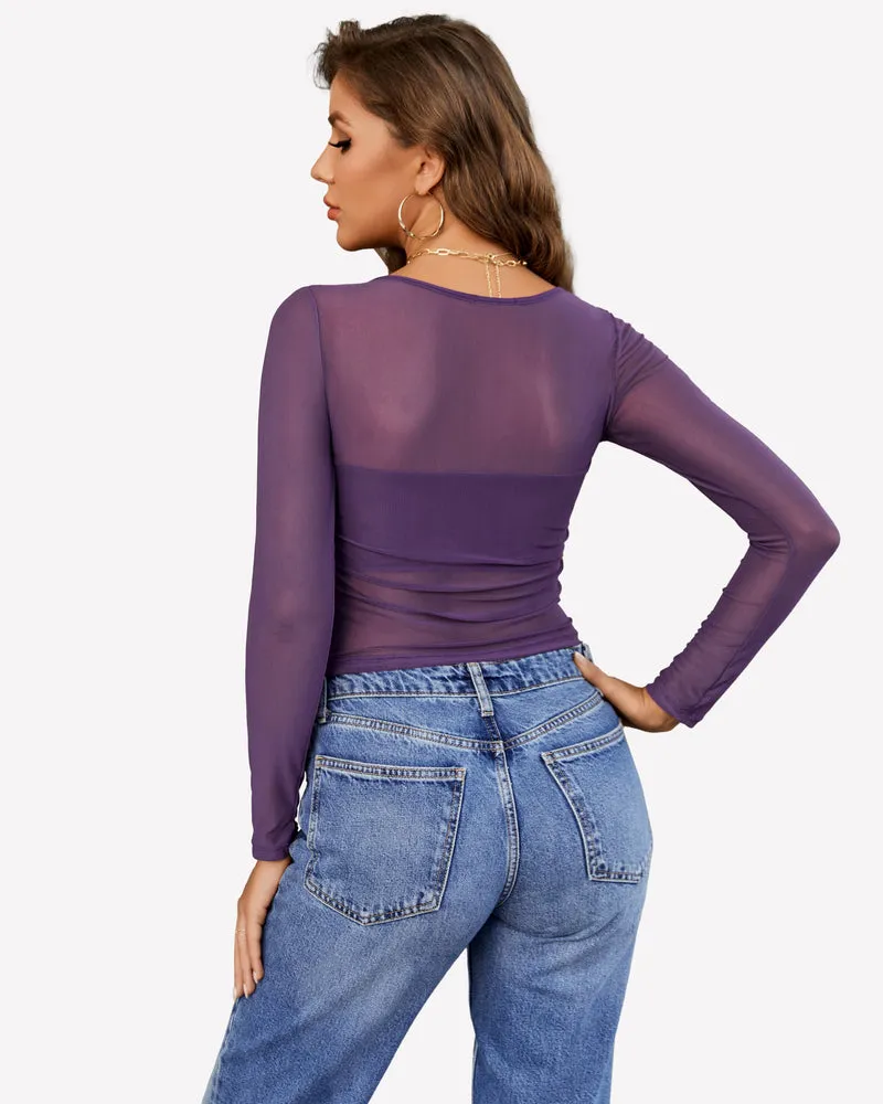 Asymmetrical Neck Sheer Crop Top