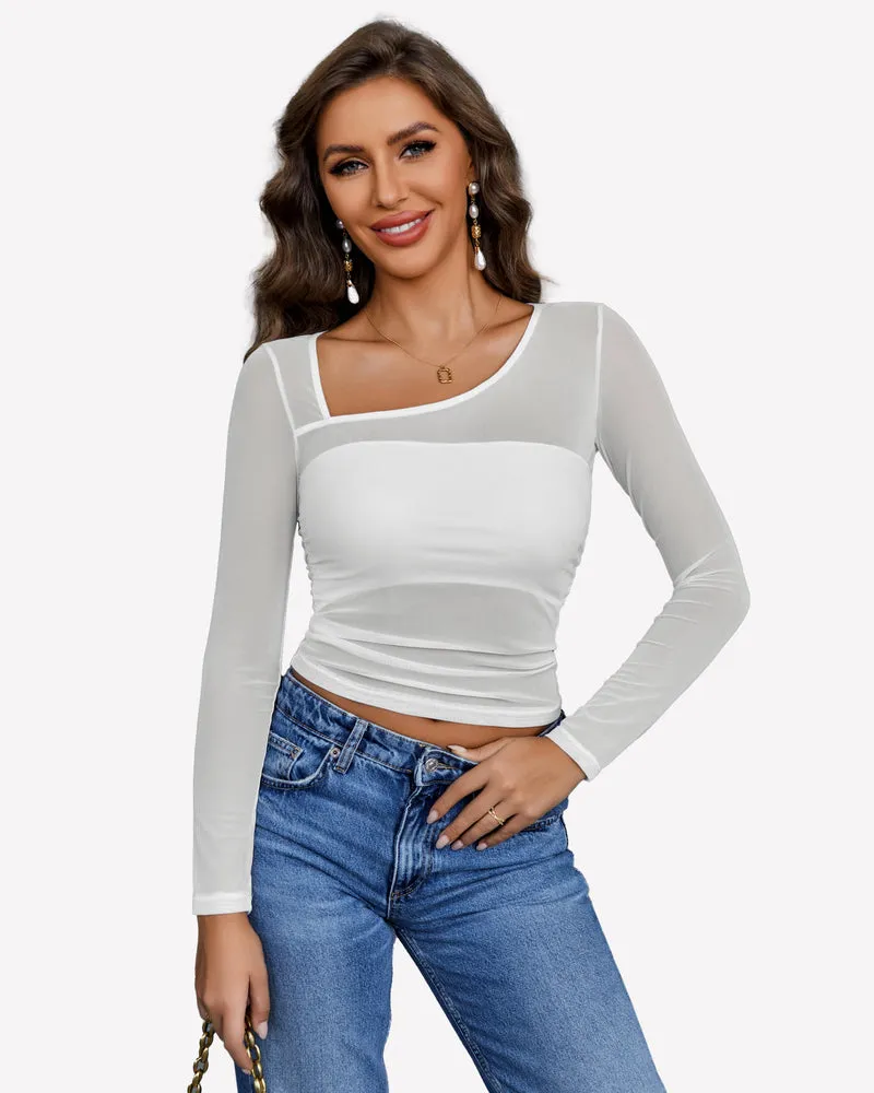 Asymmetrical Neck Sheer Crop Top