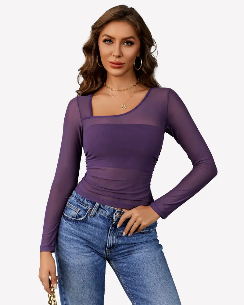 Asymmetrical Neck Sheer Crop Top