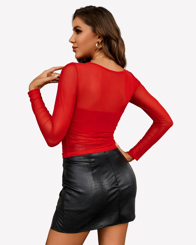 Asymmetrical Neck Sheer Crop Top