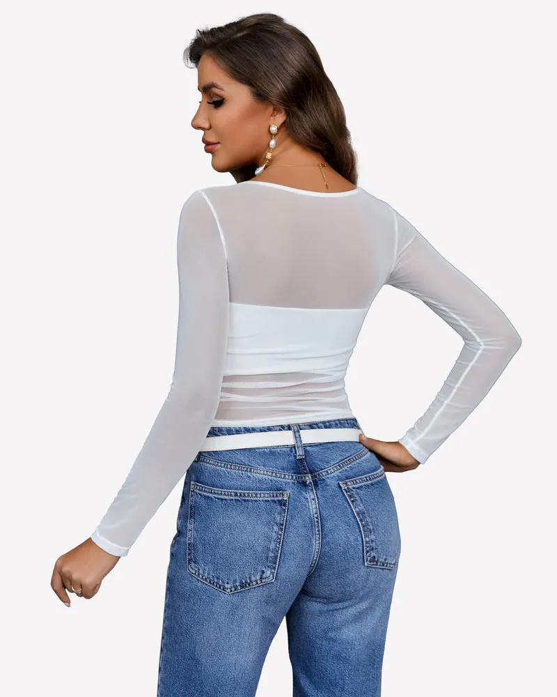 Asymmetrical Neck Sheer Crop Top
