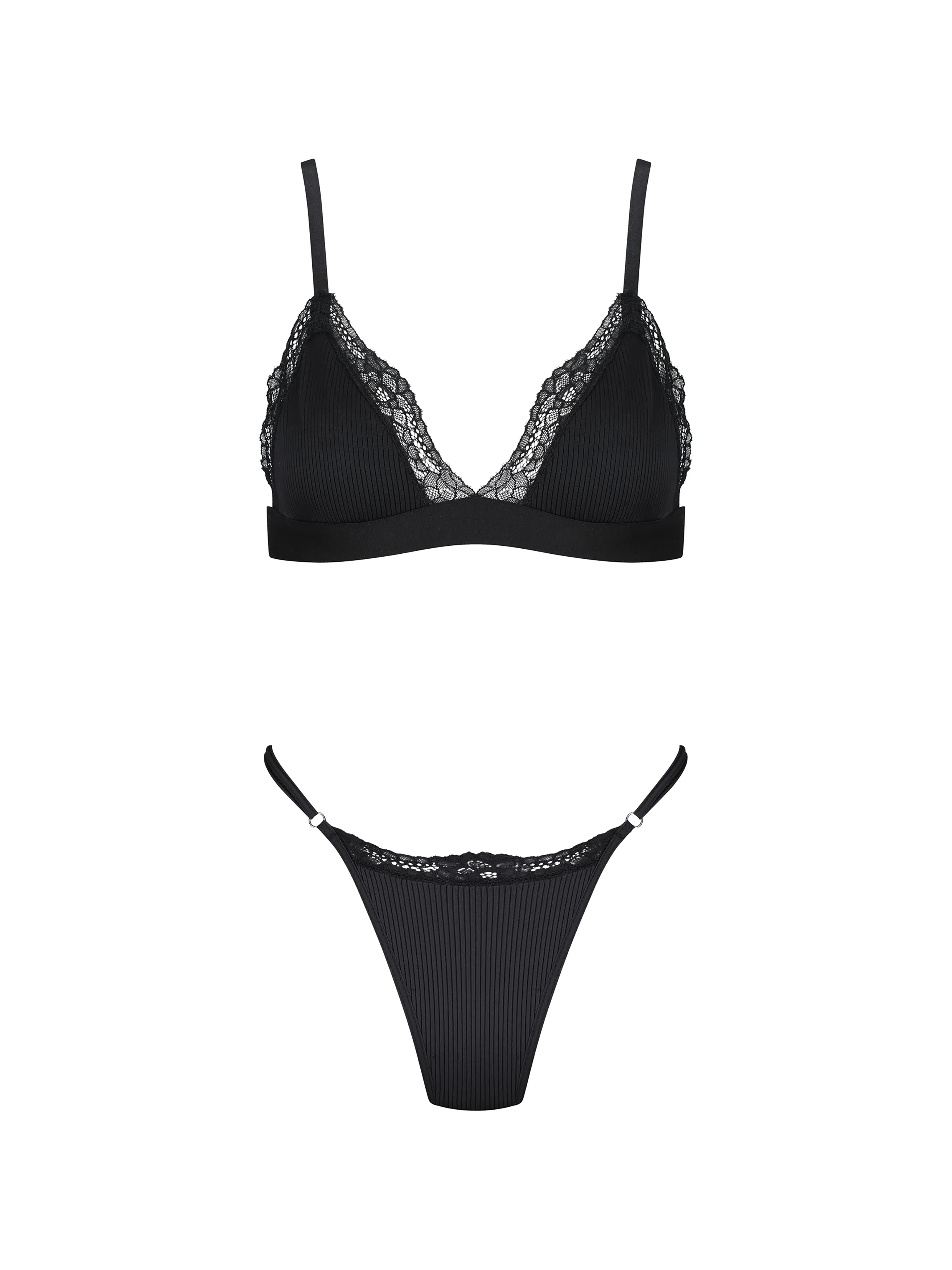 Basic Ribbed Laced Set- Black