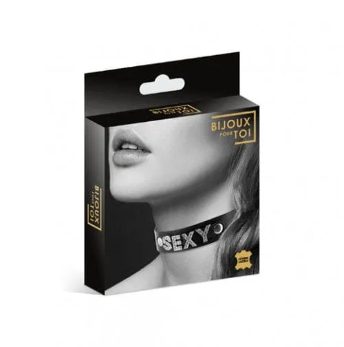Bijoux Pour Toi Strass Sexy Bovine Leather Necklace