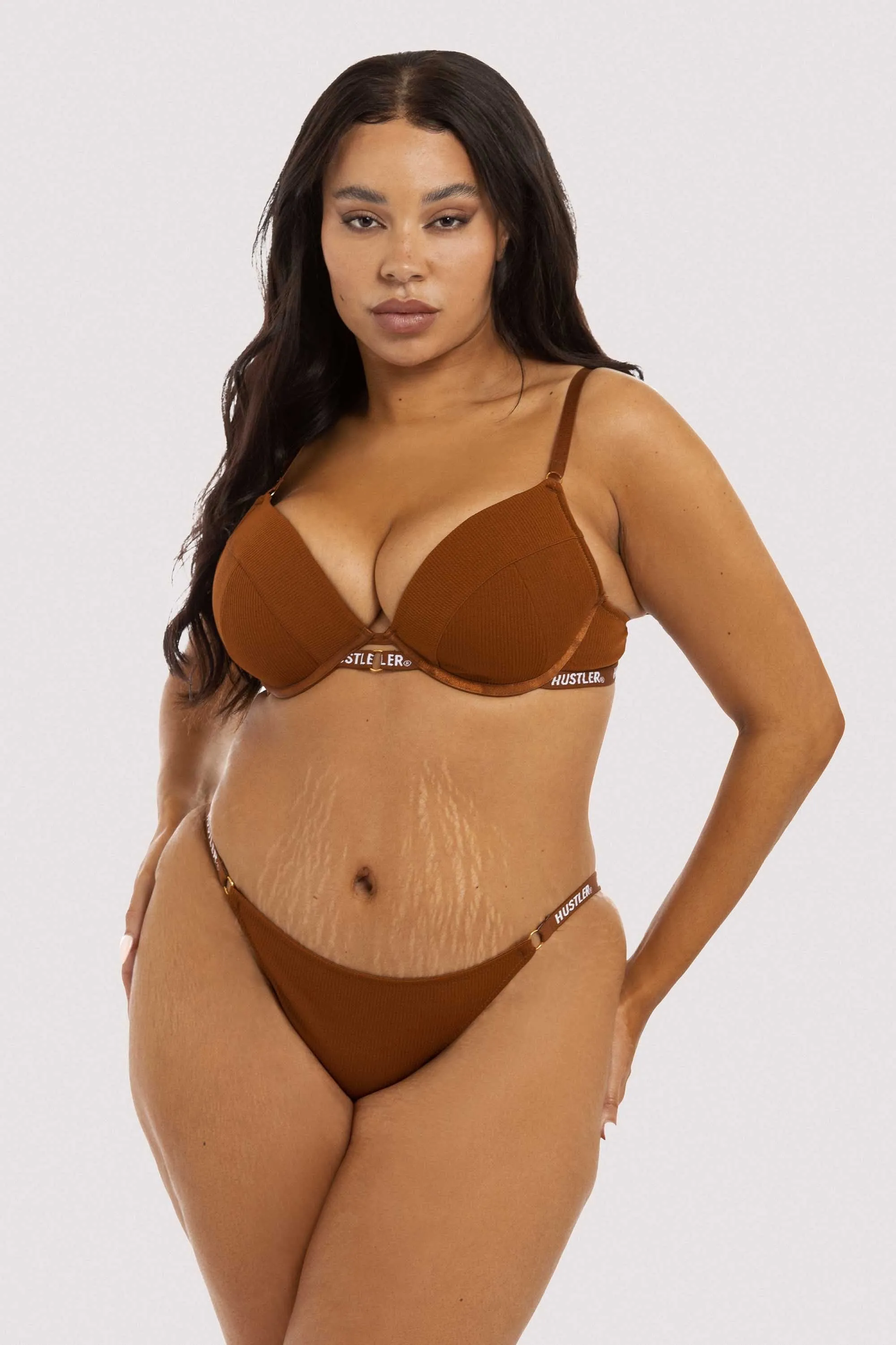 Branded Ribbed Chocolate Bra