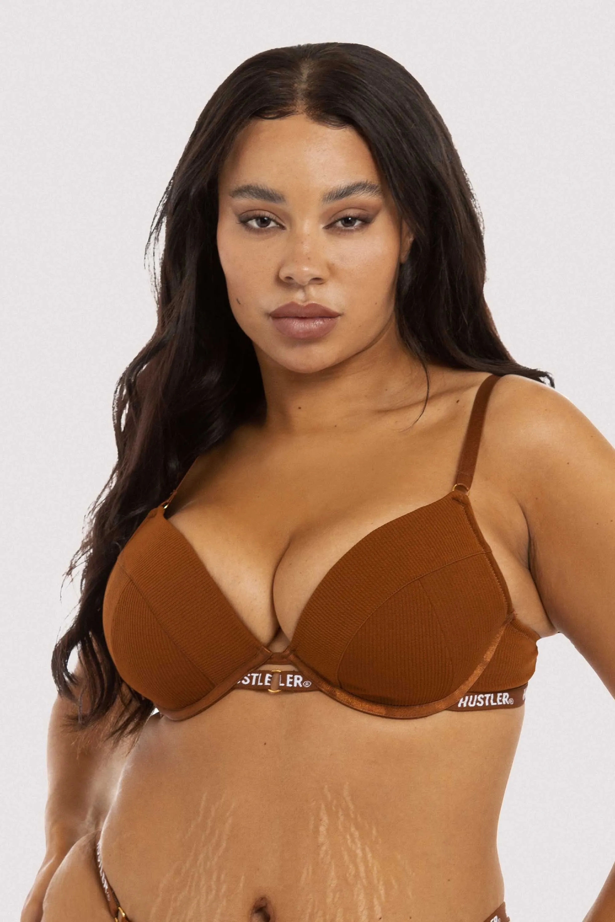 Branded Ribbed Chocolate Bra
