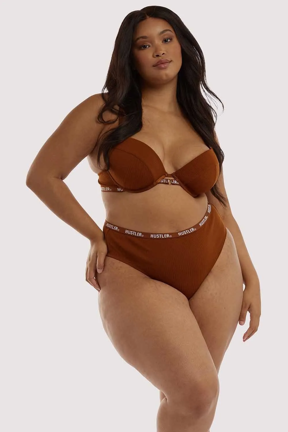 Branded Ribbed Chocolate Bra