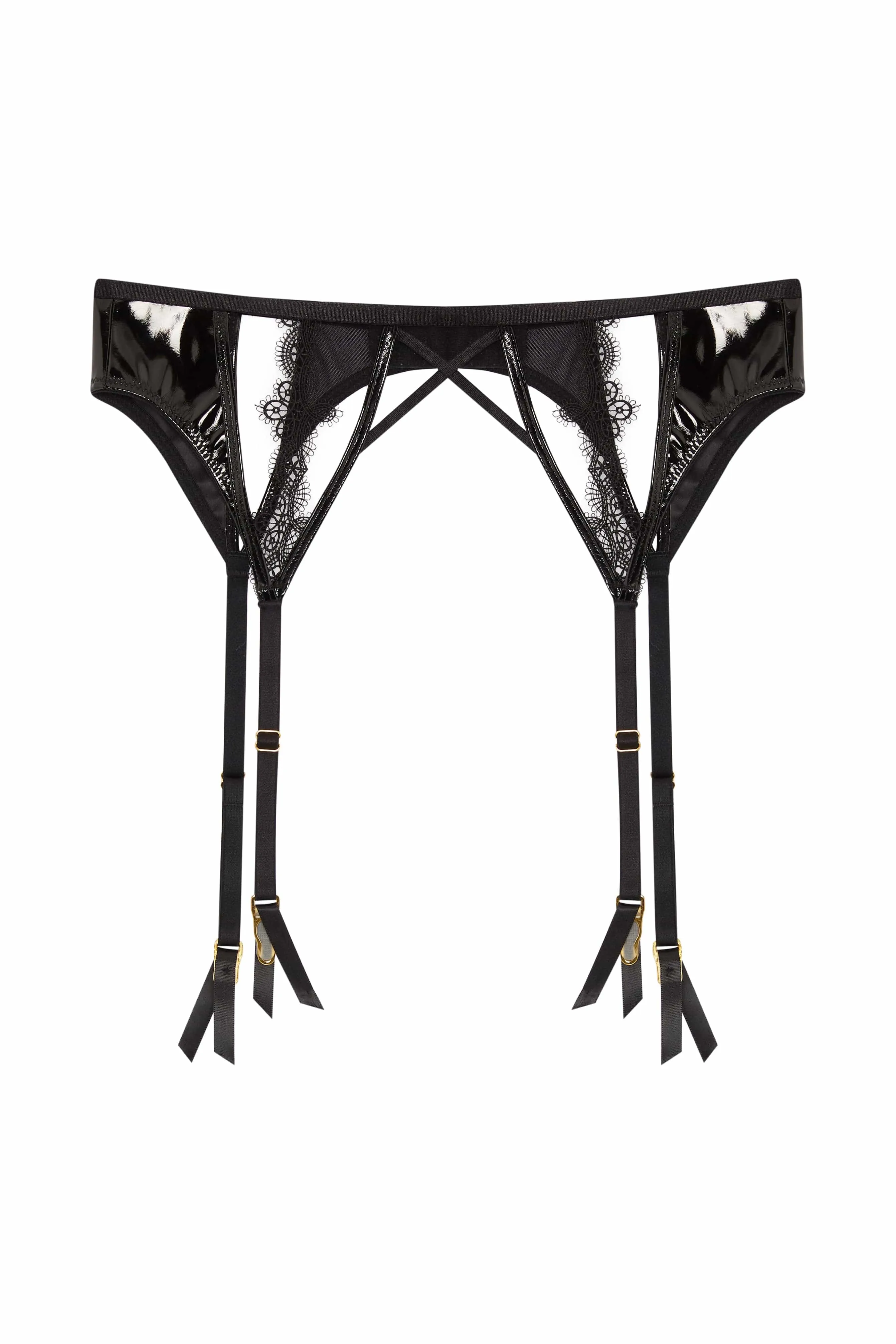 Brea Black Cut Out PVC and Lace Trim Suspender