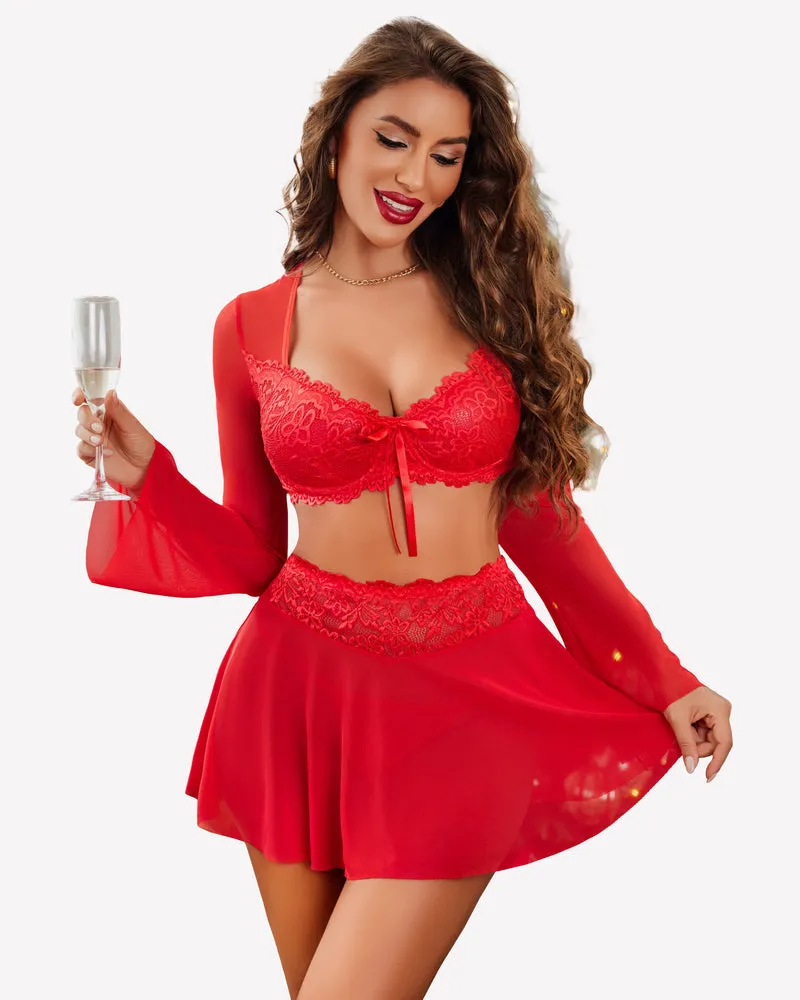 Contrast Lace Mesh Lingerie Set