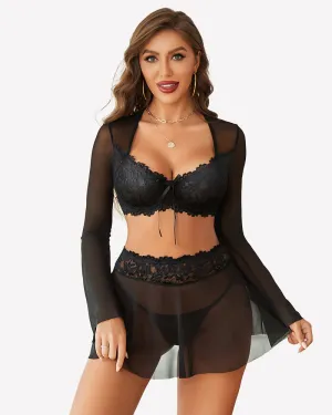 Contrast Lace Mesh Lingerie Set