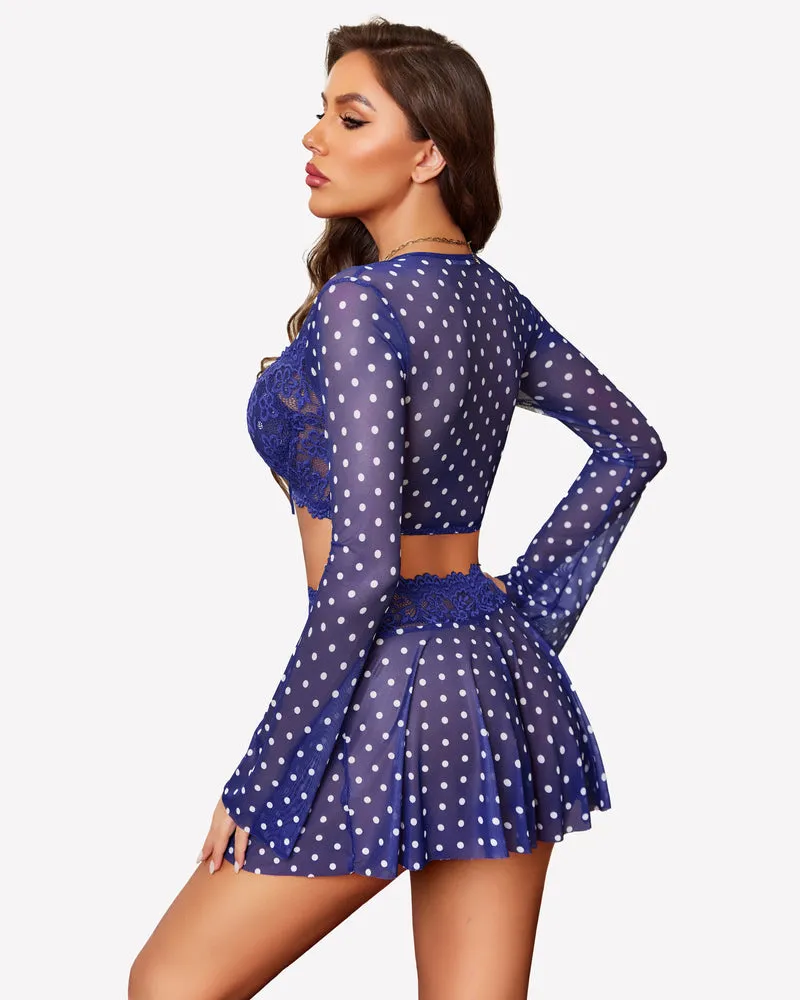 Contrast Lace Mesh Lingerie Set