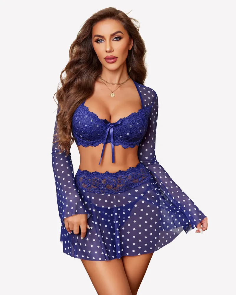 Contrast Lace Mesh Lingerie Set
