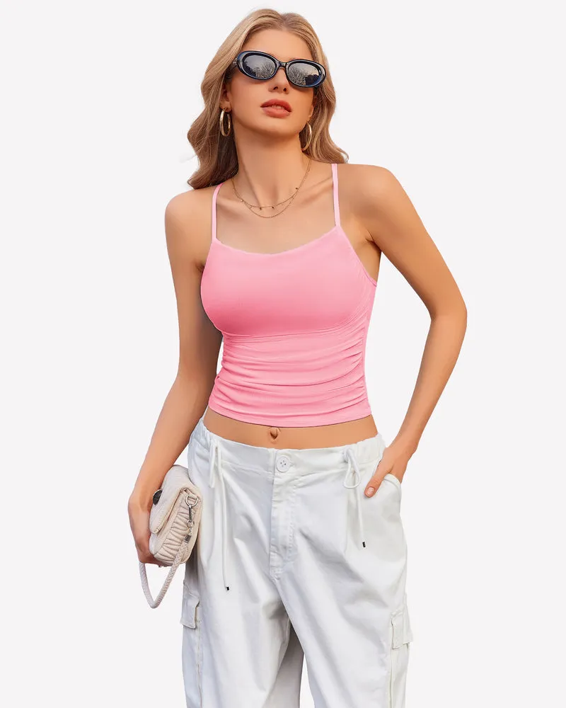 Cowl Neck Tops Mesh Ruched Camisole