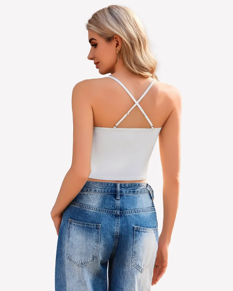 Cowl Neck Tops Mesh Ruched Camisole