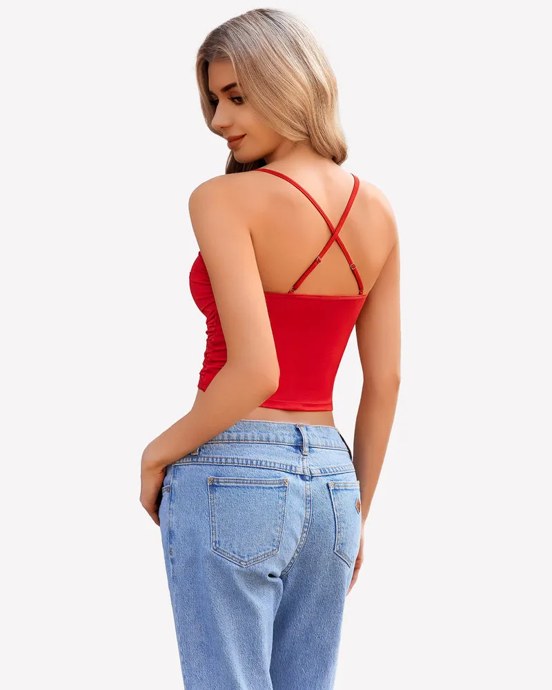 Cowl Neck Tops Mesh Ruched Camisole