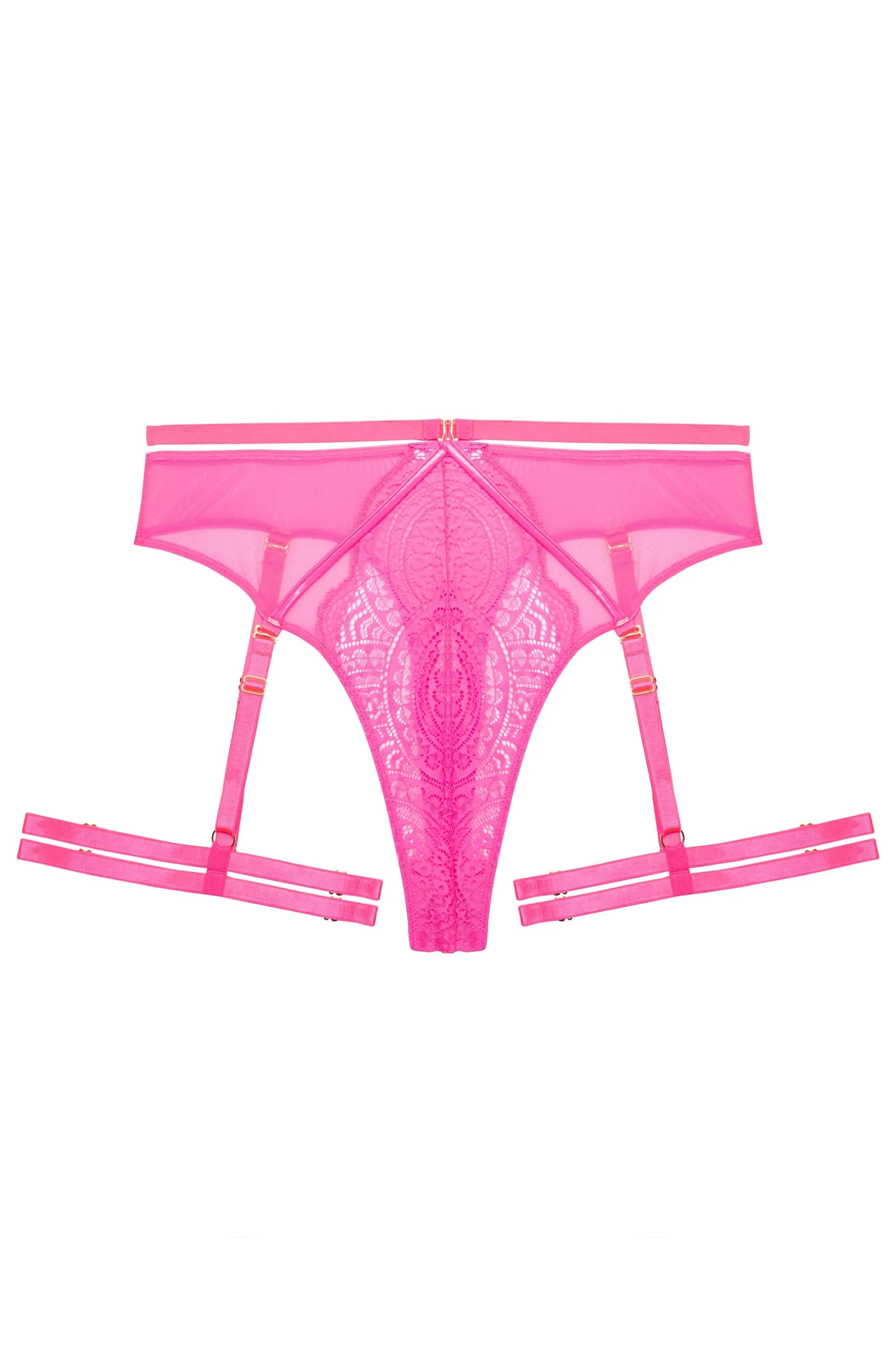 Demi Pink Lace High Waisted Suspender Thong