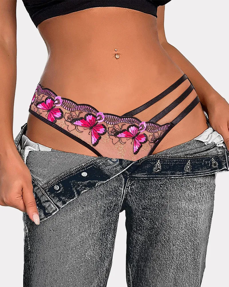 Embroidered Mesh Panties