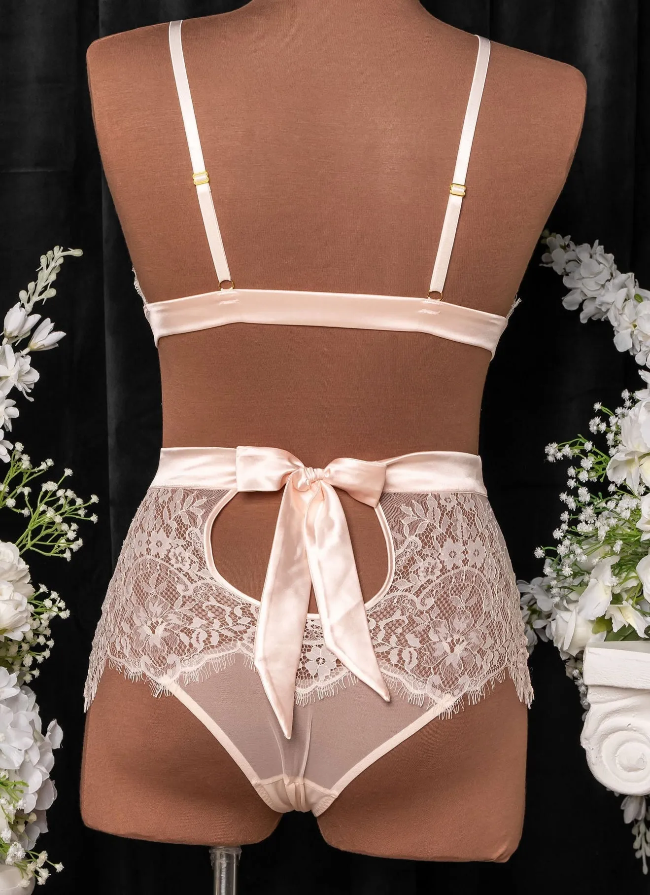 Eyelash Lace Bow Bralette - Champagne