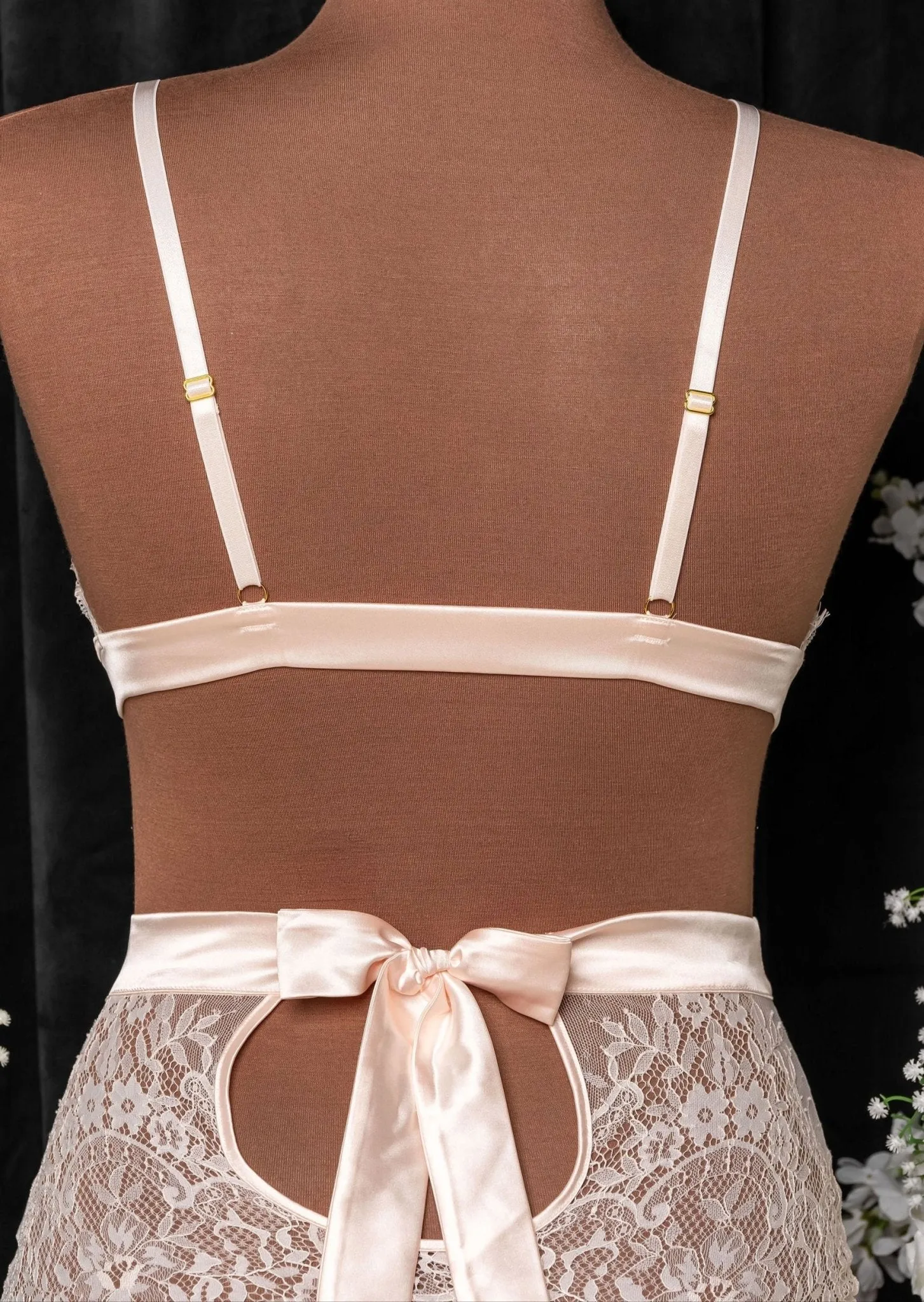 Eyelash Lace Bow Bralette - Champagne