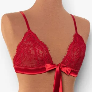 Eyelash Lace Bow Bralette - Red