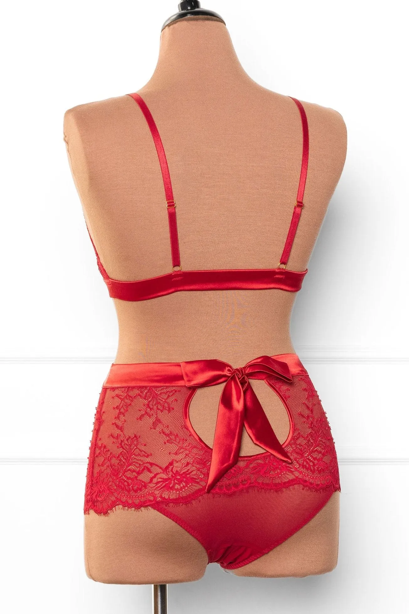 Eyelash Lace Bow Bralette - Red