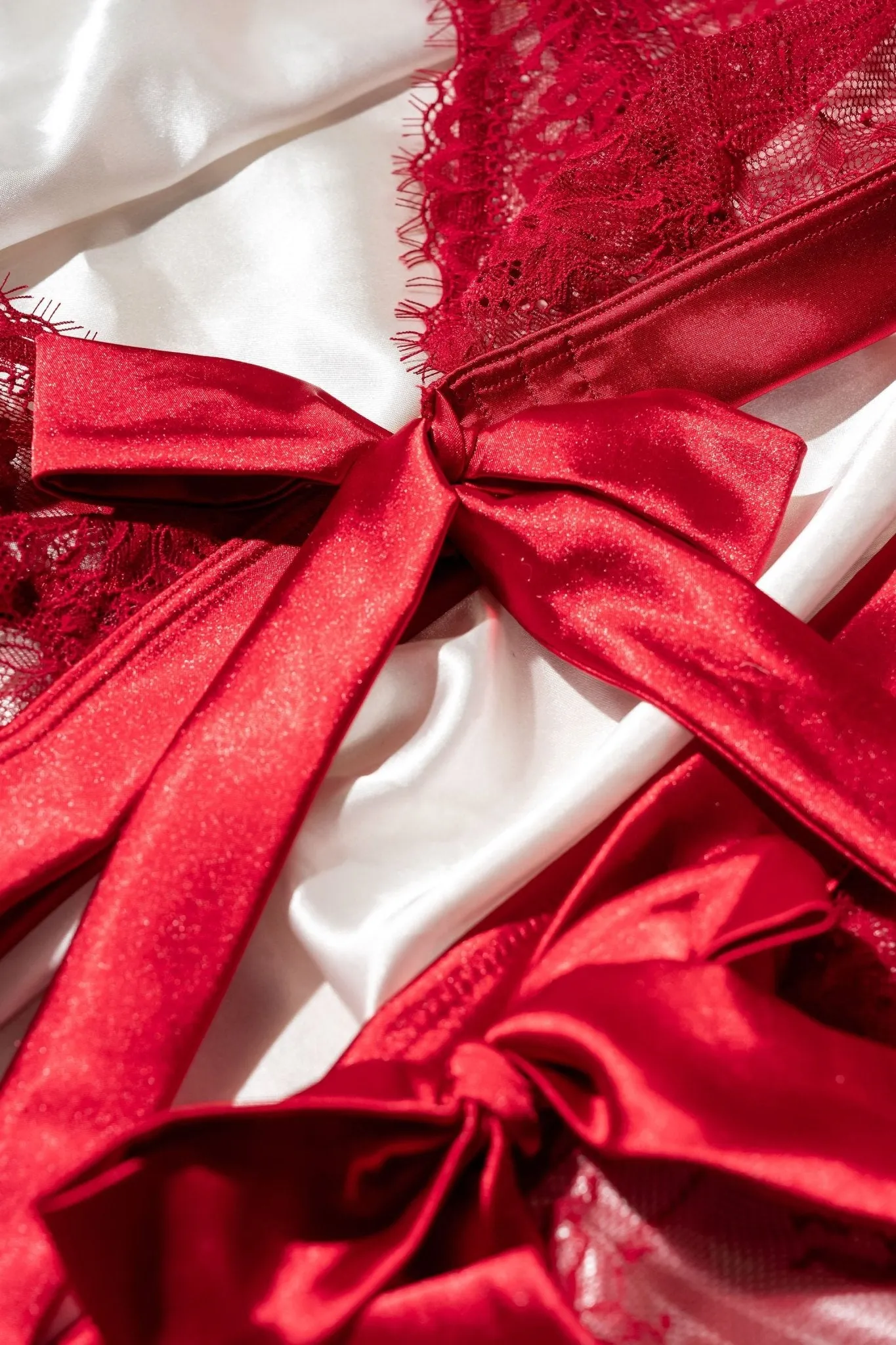 Eyelash Lace Bow Bralette - Red