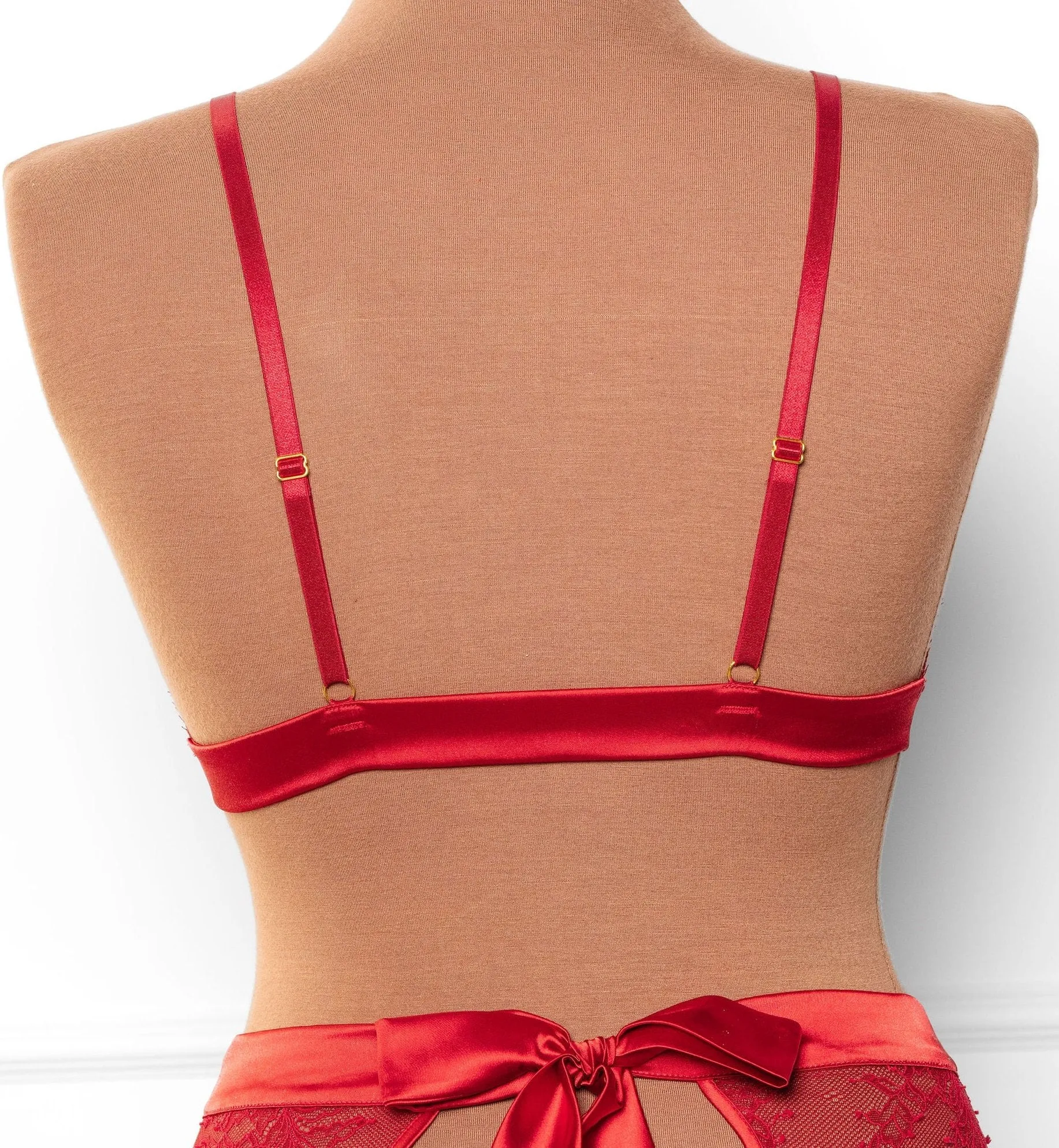 Eyelash Lace Bow Bralette - Red
