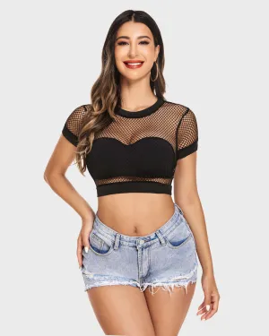 Fishnet Crop Top Short Sleeve Shirt (DE Only)