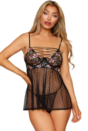 Floral Dot Mesh Babydoll