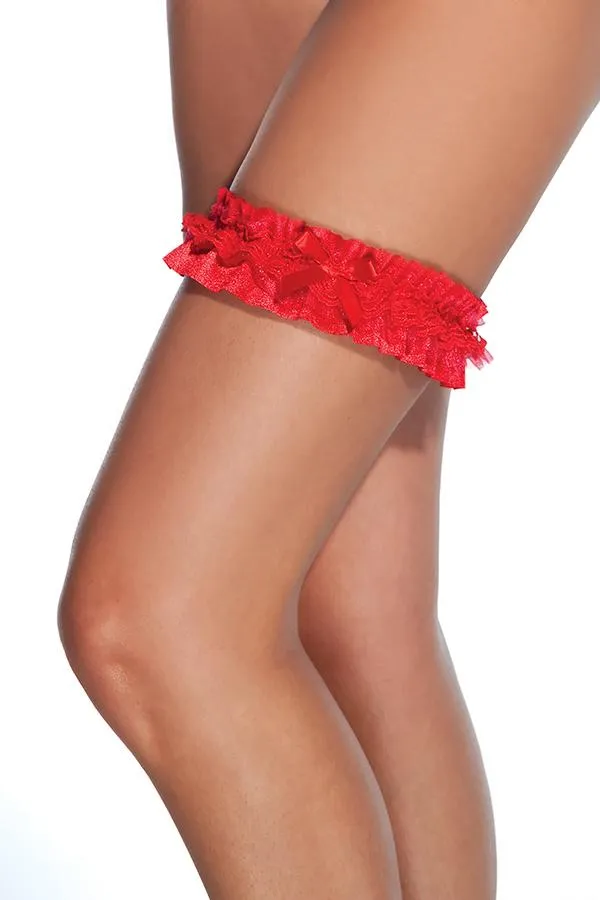 Gathered Lace Leg Garter With Satin Bow Detail