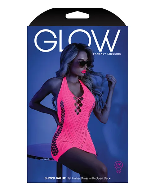 Glow Black Light Net Halter Dress Neon Pink O/S