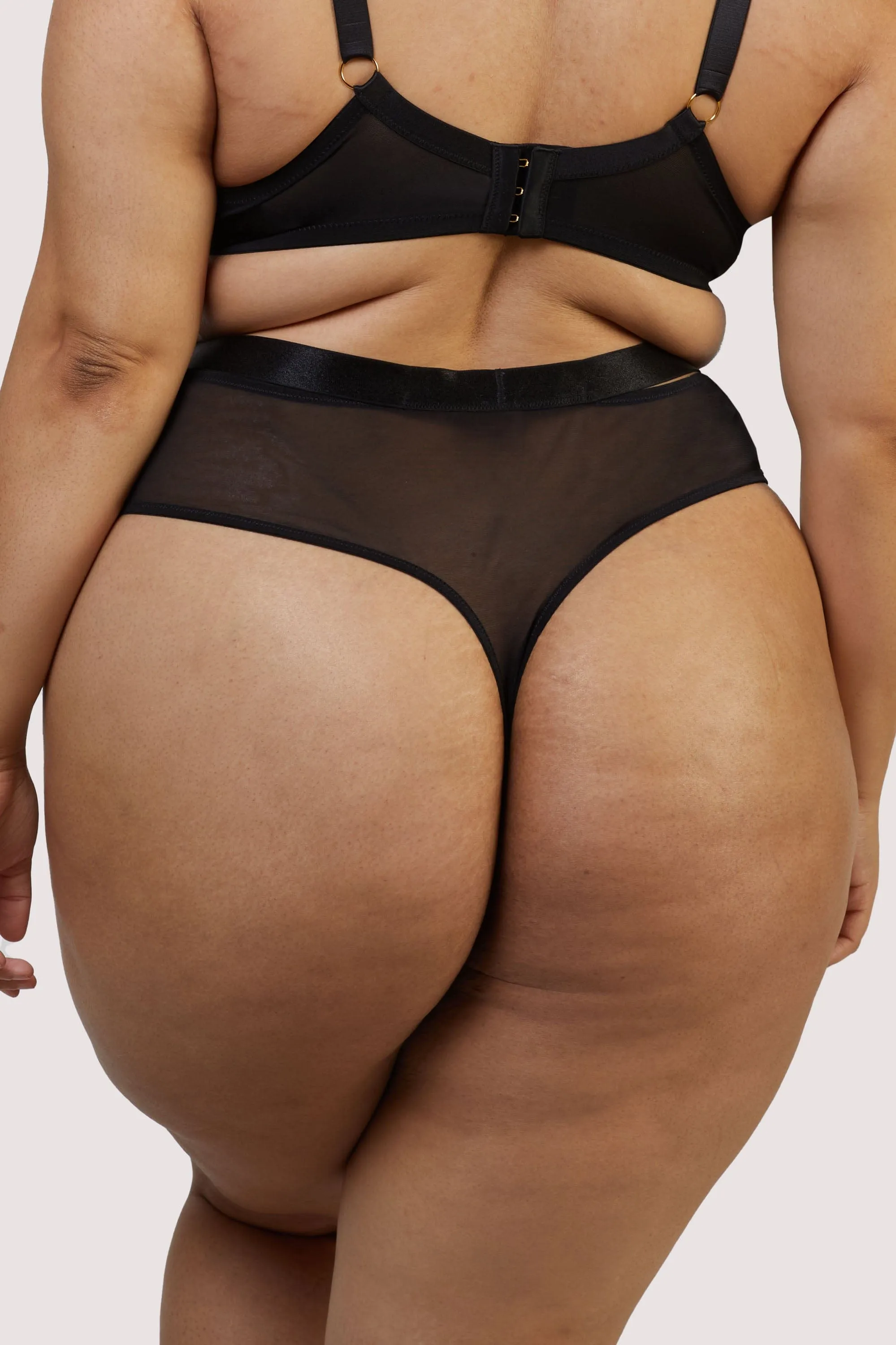 Haley Black Fishnet Panelled High Waisted Thong
