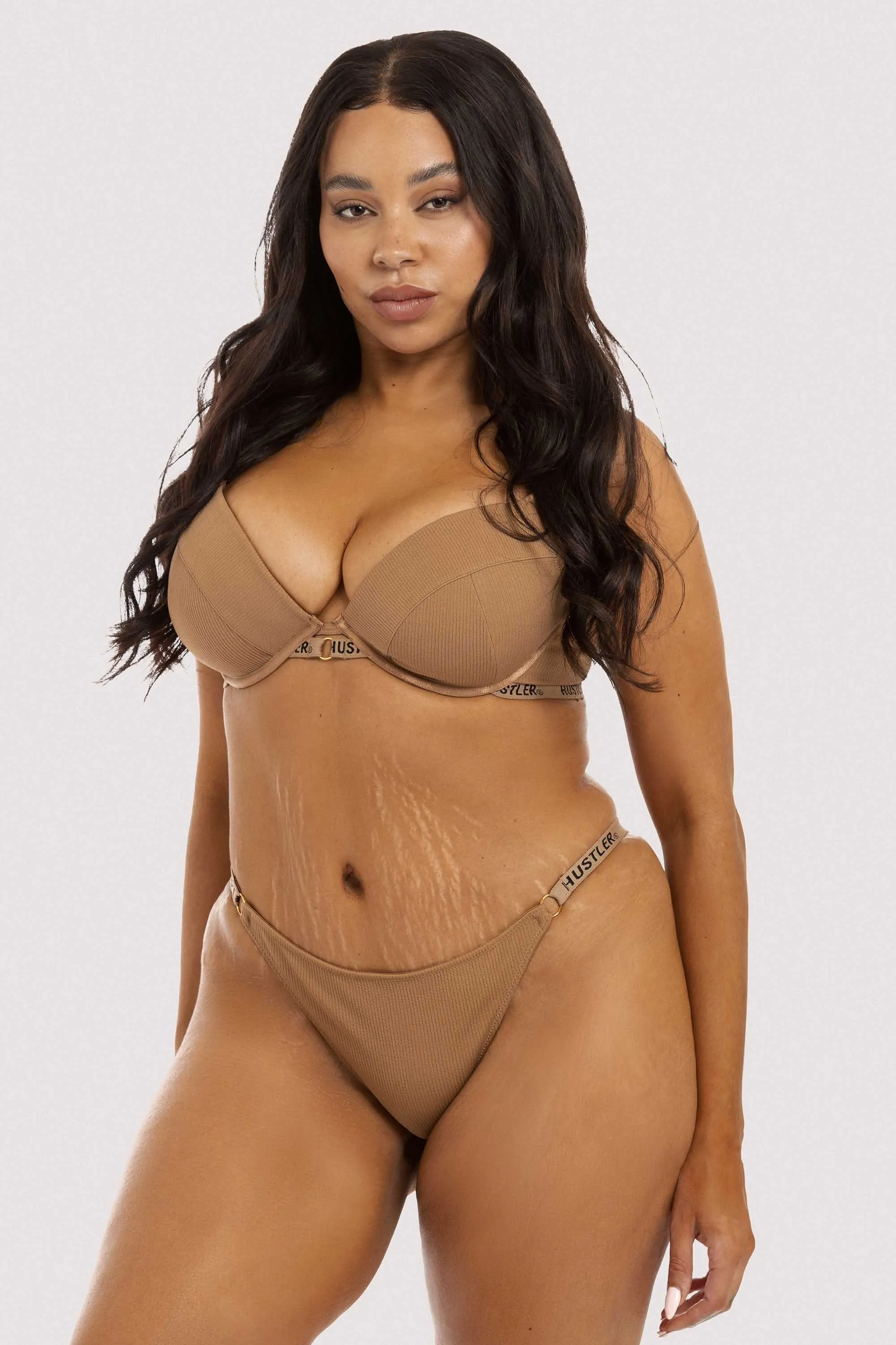 Hustler Branded Ribbed Bra Caramel