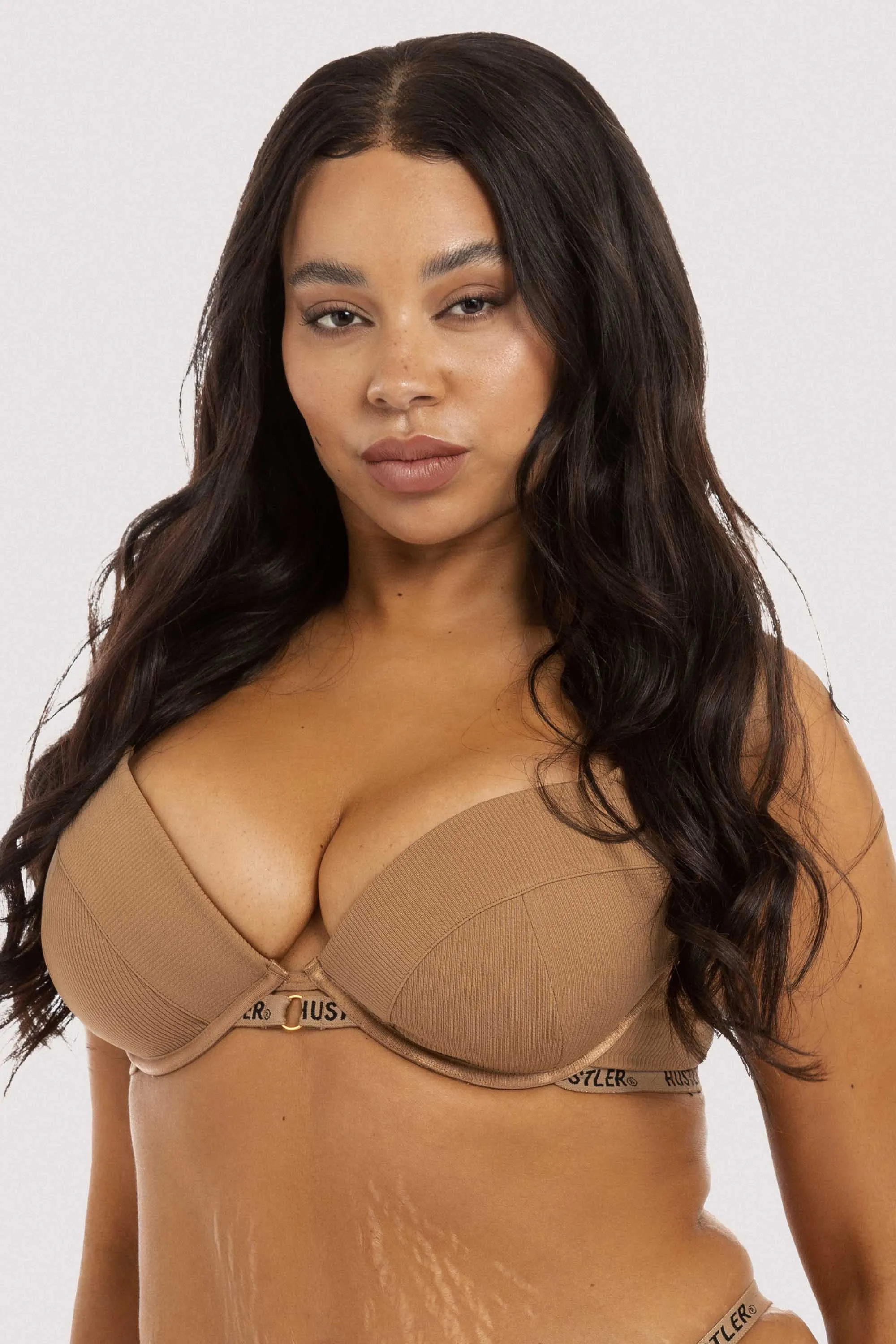 Hustler Branded Ribbed Bra Caramel
