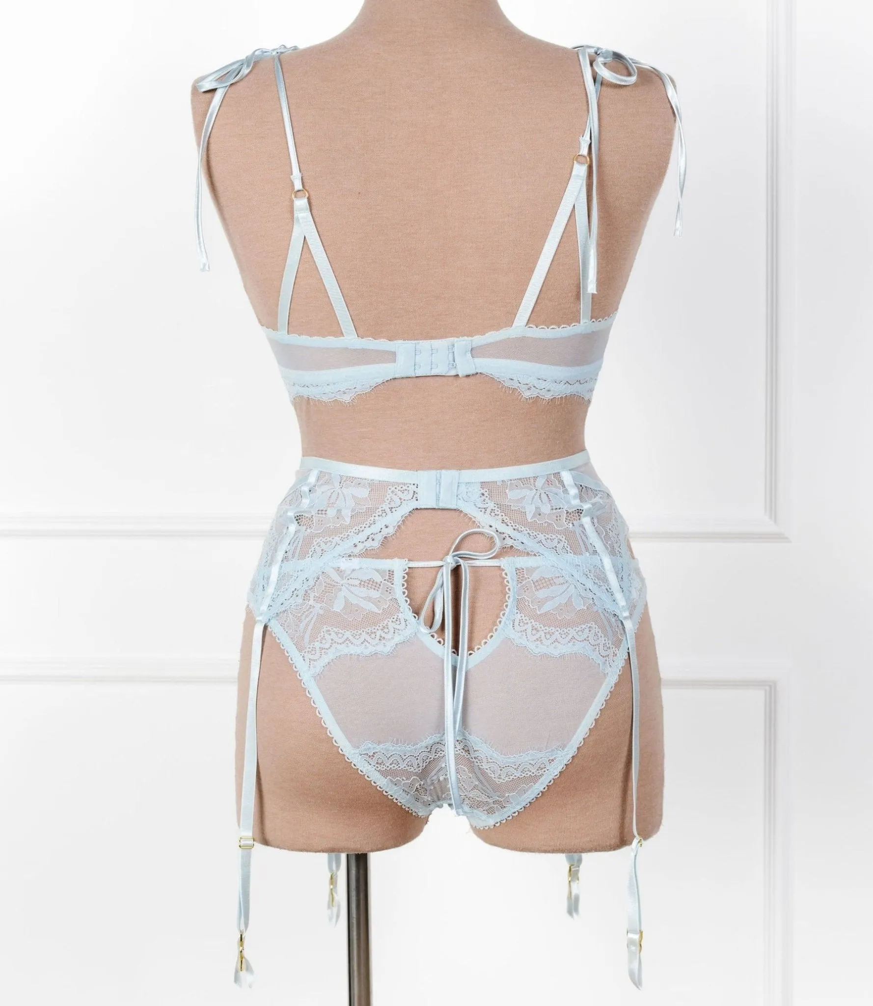 Lace & Mesh Button Garter - Something Blue