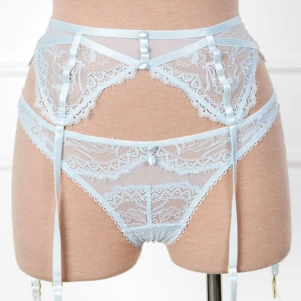 Lace & Mesh Button Garter - Something Blue