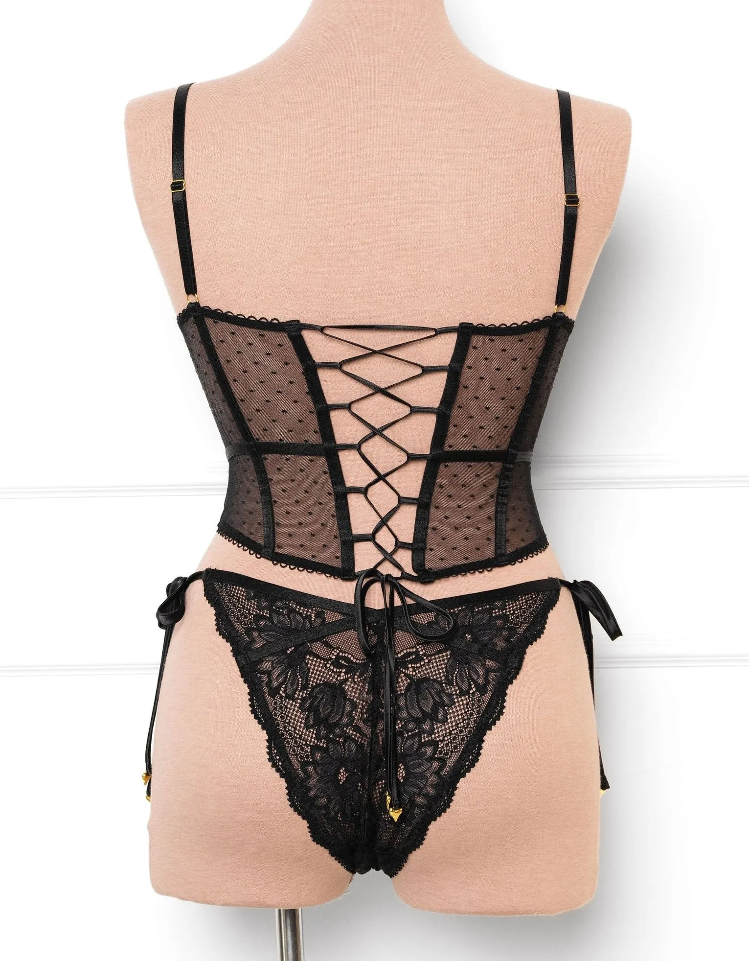 Lacy Heart Charm Side Tie Panty - Black