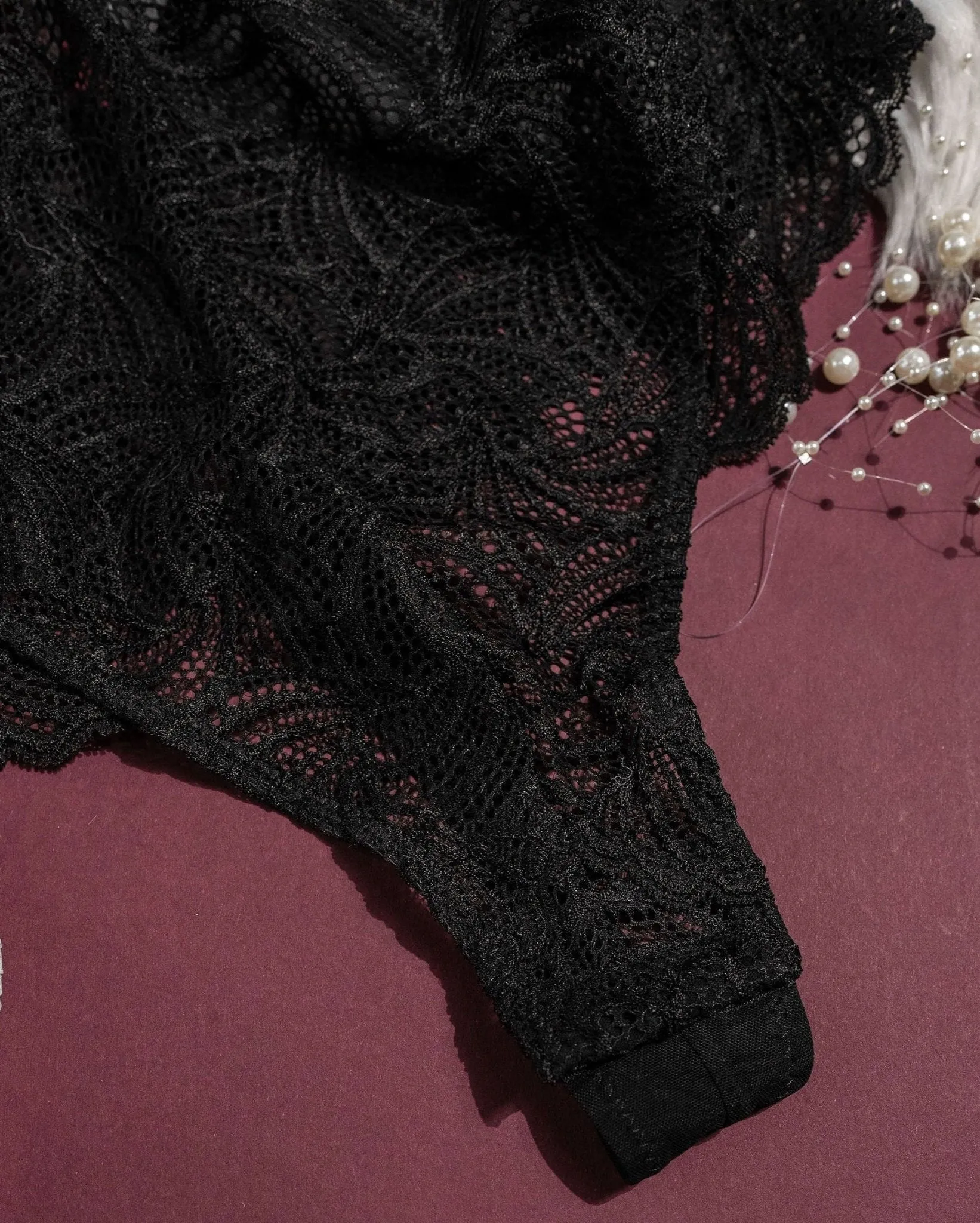 Lacy Plunge Teddy - Black