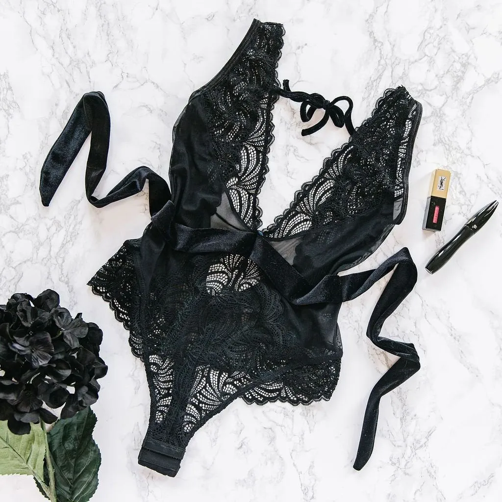 Lacy Plunge Teddy - Black