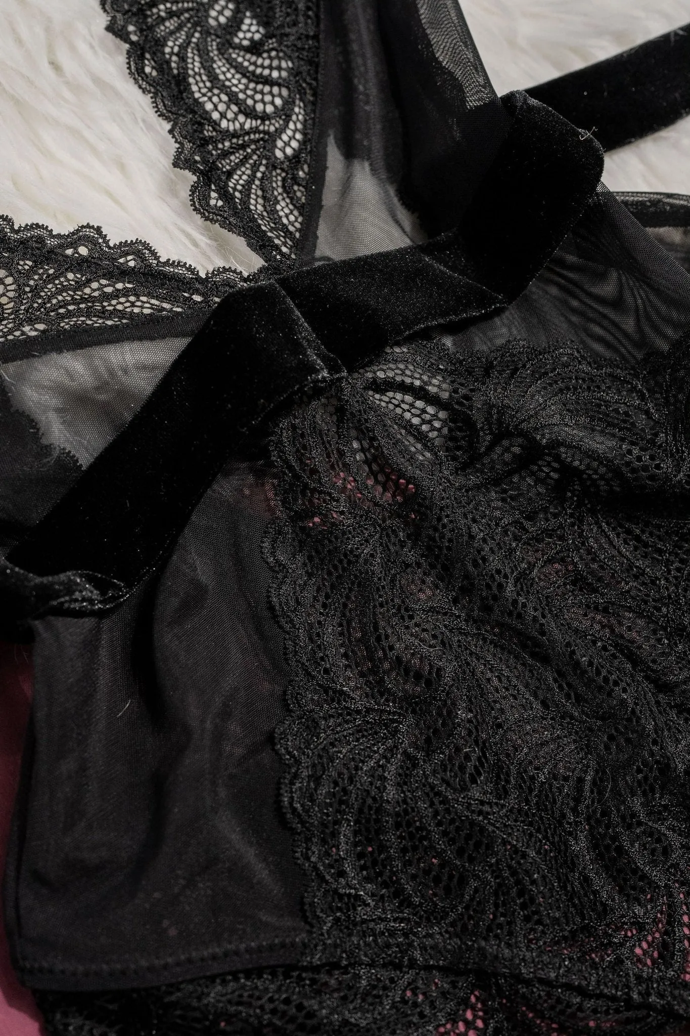 Lacy Plunge Teddy - Black