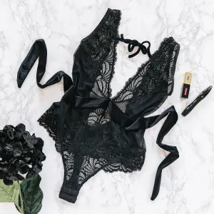 Lacy Plunge Teddy - Black