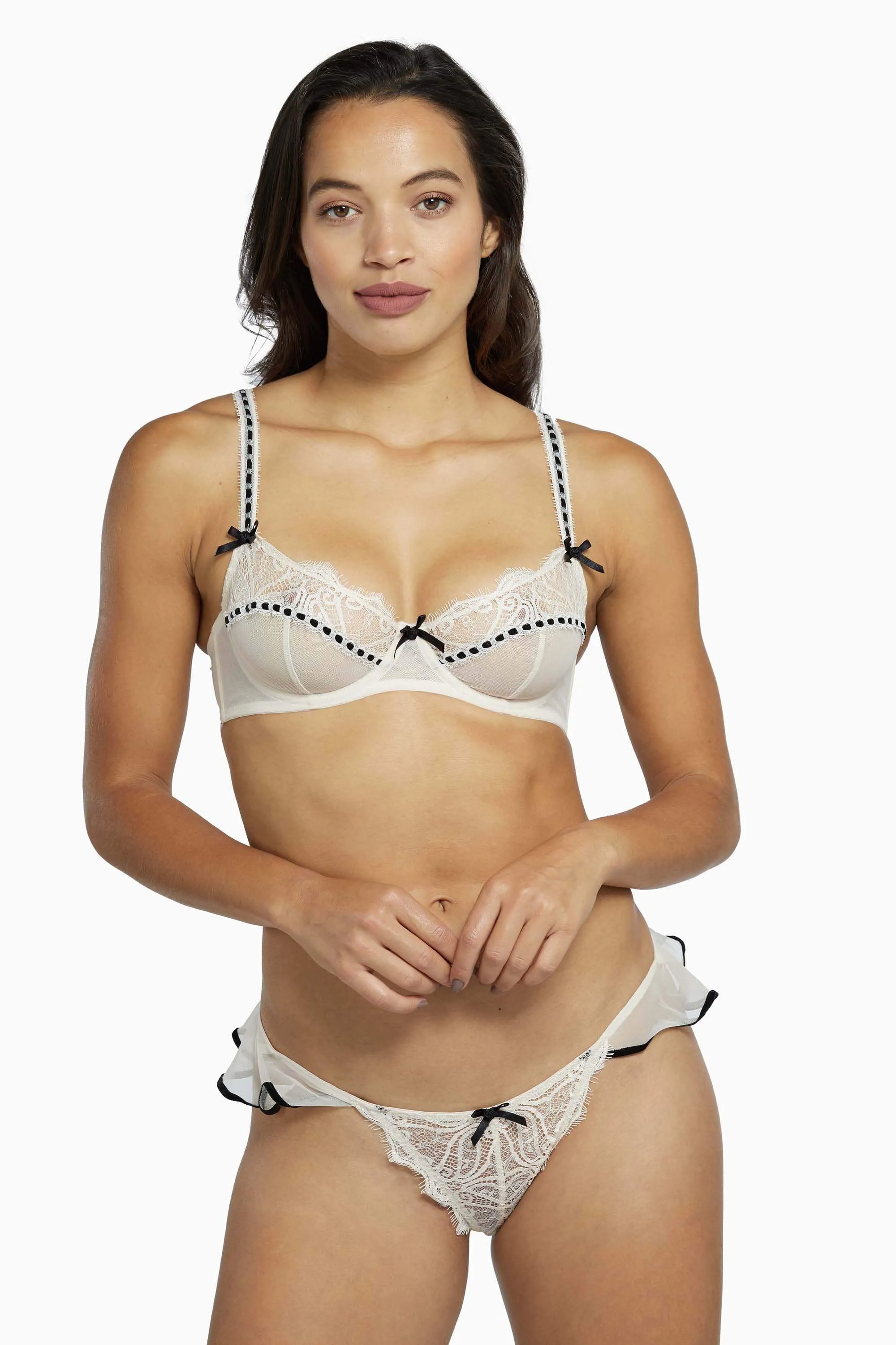 Monica Ribbon Slot Lace Bra Peach