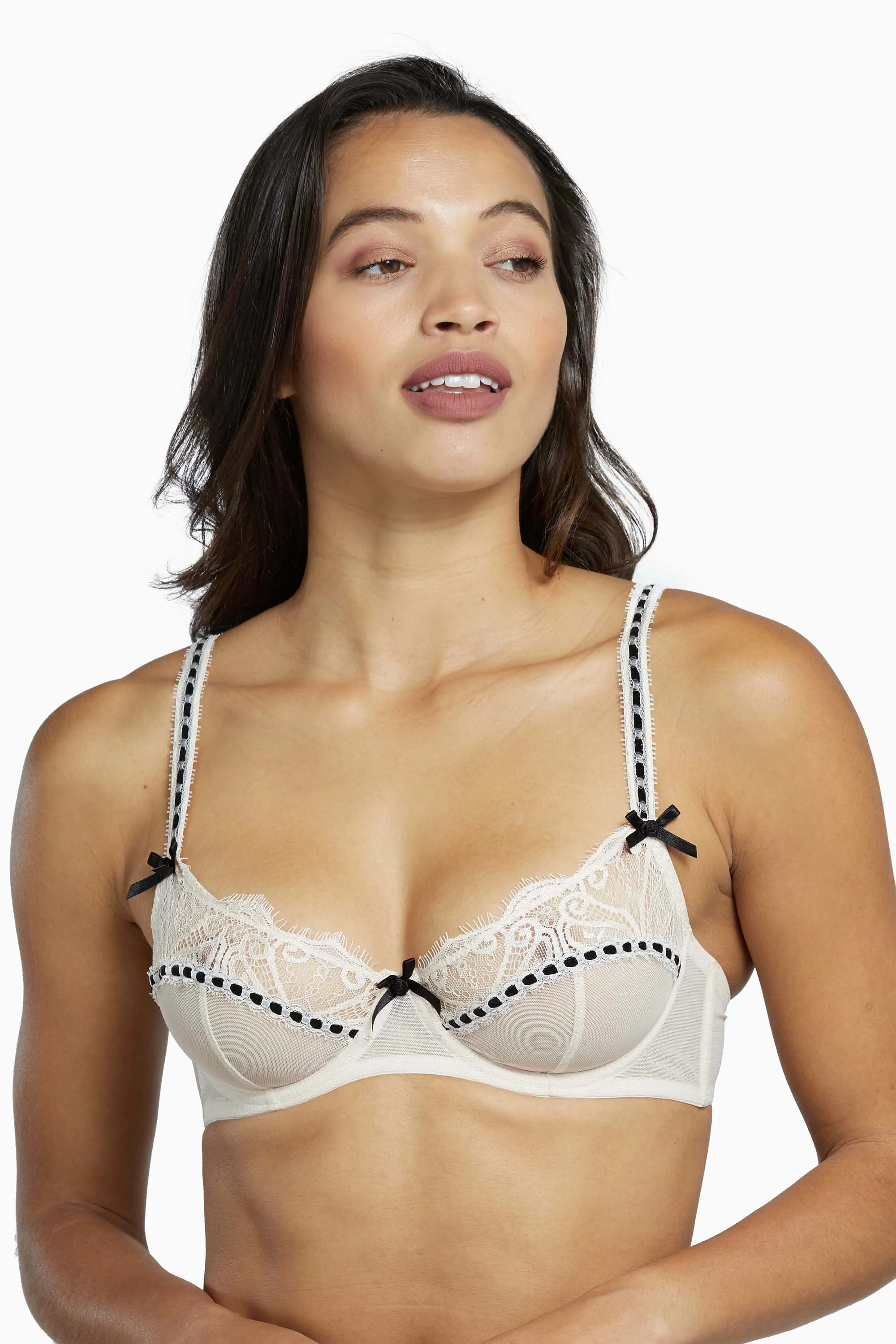 Monica Ribbon Slot Lace Bra Peach