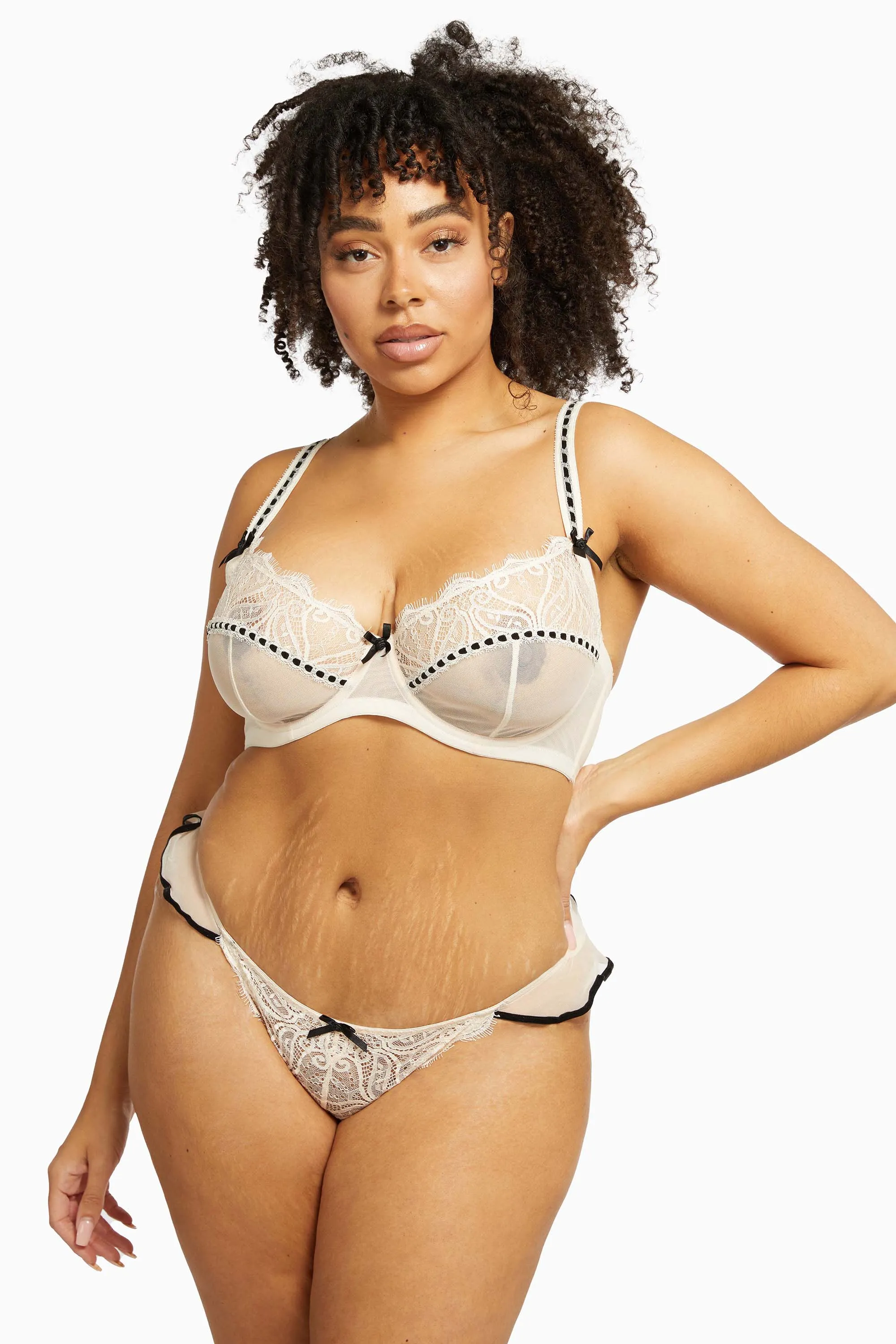 Monica Ribbon Slot Lace Bra Peach