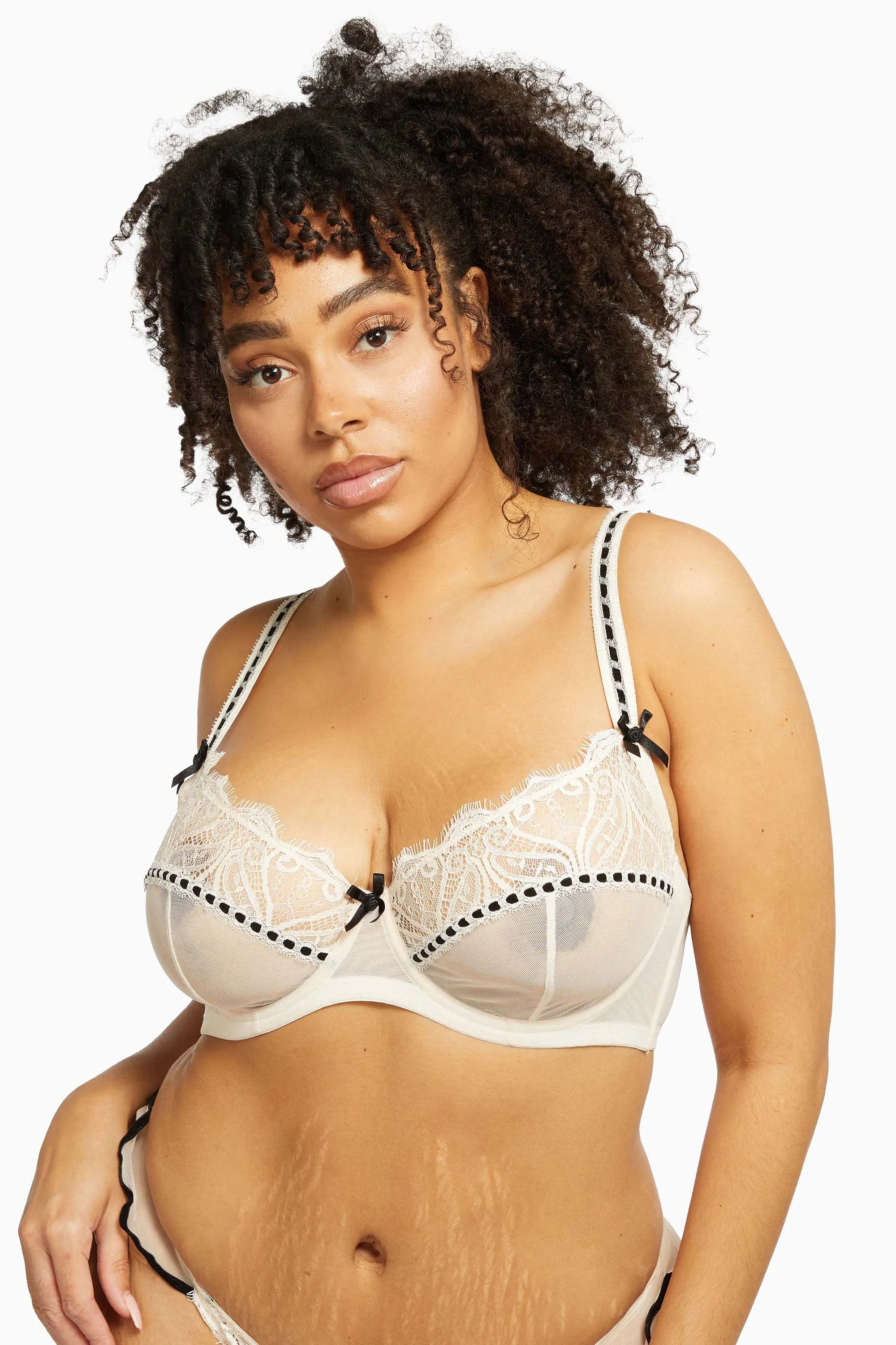 Monica Ribbon Slot Lace Bra Peach